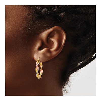 14K Yellow Gold 19mm Twisted Hoop Earrings – view 4