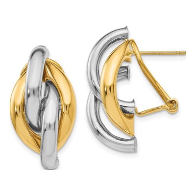 14K Two-Tone Gold Swirl Button Stud Earrings