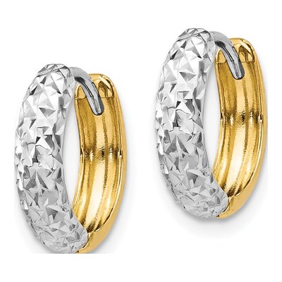 14K Two-Tone Gold 9mm Diamond-Cut Huggie Hoop Earrings – view 3
