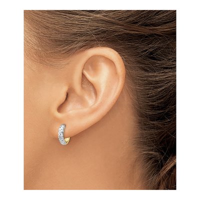 14K Two-Tone Gold 9mm Diamond-Cut Huggie Hoop Earrings – view 4
