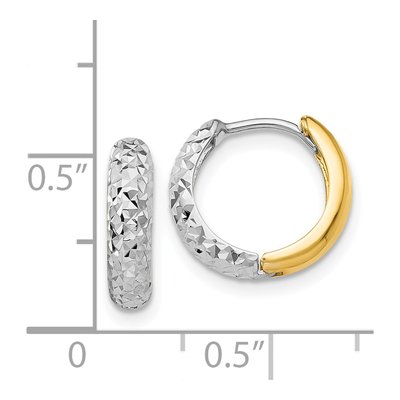 14K Two-Tone Gold 9mm Diamond-Cut Huggie Hoop Earrings – view 5