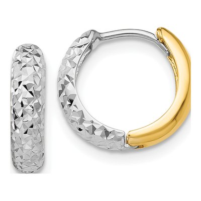 14K Two-Tone Gold 9mm Diamond-Cut Huggie Hoop Earrings