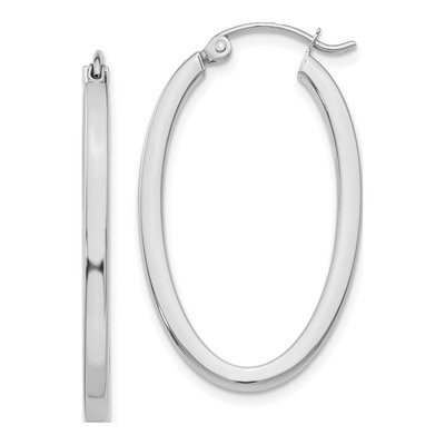 14K White Gold Oval Tube Hoop Earrings
