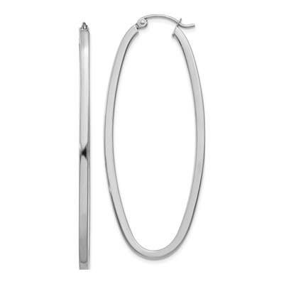 14K White Gold Large Oval Tube Hoop Earrings