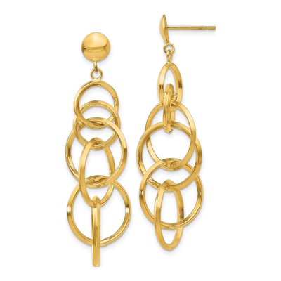 14K Yellow Gold Intertwined Circles Dangle Earrings