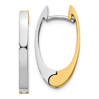 14K Two-Tone Gold 10mm V-Shaped Huggie Hoop Earrings