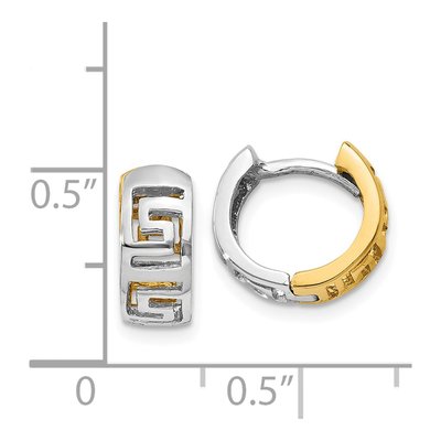 14K Two-Tone Gold 9mm Greek Key Huggie Hoop Earrings – view 5