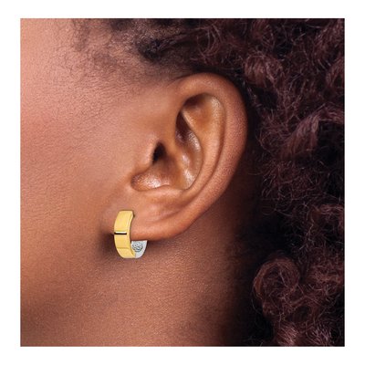 14K Two-Tone Gold 11mm Round Huggie Hoop Earrings – view 4
