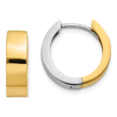 14K Two-Tone Gold 11mm Round Huggie Hoop Earrings
