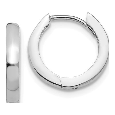 14K White Gold 14mm Round Huggie Hoop Earrings