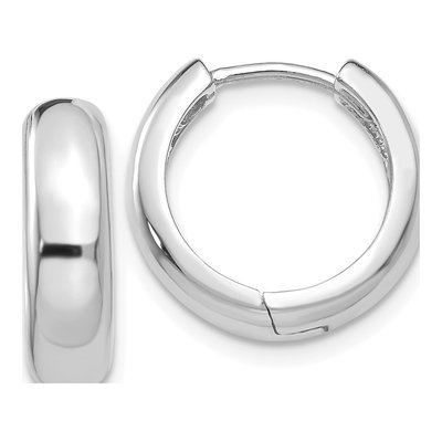 14K White Gold 15mm Round Huggie Hoop Earrings