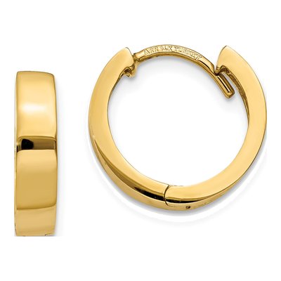 14K Yellow Gold 13mm Huggie Hoop Earrings