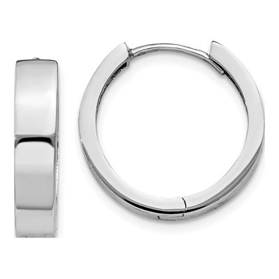 14K White Gold 14mm Round Huggie Hoop Earrings