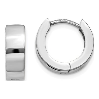 14K White Gold 13mm Huggie Hoop Earrings