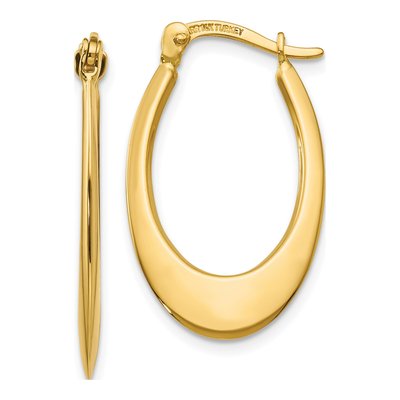 14K Yellow Gold 11mm Tapered Oval Hoop Earrings