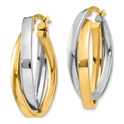 14K Two-Tone Gold 14mm Oval Hollow Tube Hoop Earrings – view 2