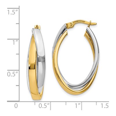 14K Two-Tone Gold 14mm Oval Hollow Tube Hoop Earrings – view 4