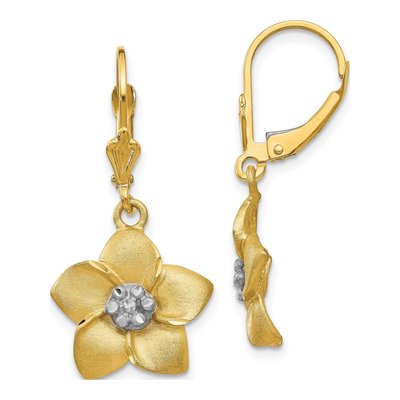 14K Yellow Gold Plumeria Leverback Earrings
