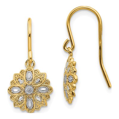 14K Yellow Gold Diamond-Cut Medallion Dangle Earrings