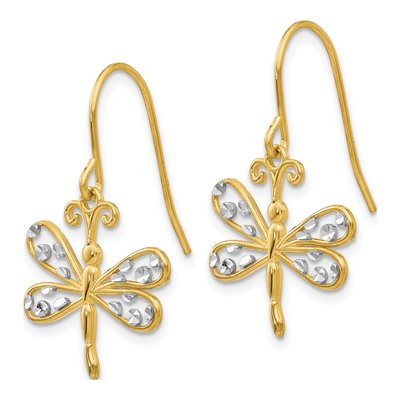 14K Yellow Gold Dragonfly Dangle Earrings – view 3