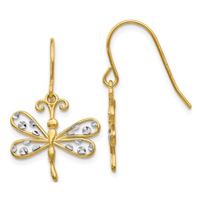 14K Yellow Gold Dragonfly Dangle Earrings