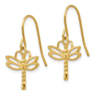 14K Yellow Gold Dragonfly Dangle Earrings – view 3