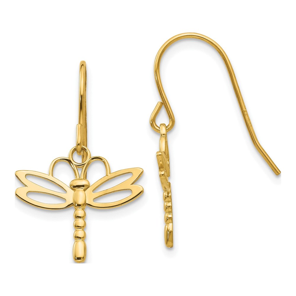 14K Yellow Gold Dragonfly Dangle Earrings