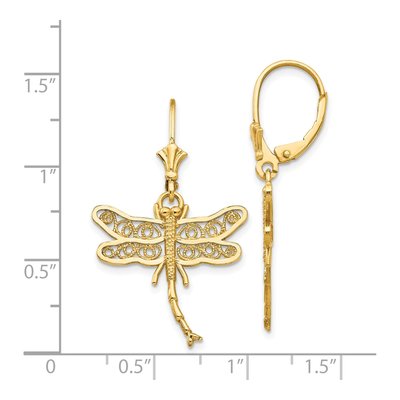 14K Yellow Gold Filigree Dragonfly Leverback Earrings – view 5