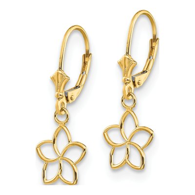 14K Yellow Gold Cut-Out Flower Leverback Earrings – view 3