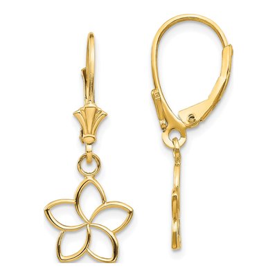 14K Yellow Gold Cut-Out Flower Leverback Earrings