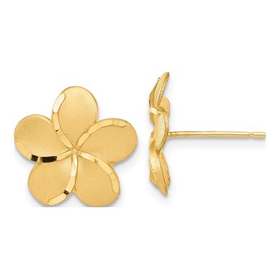 14K Yellow Gold Plumeria Stud Earrings
