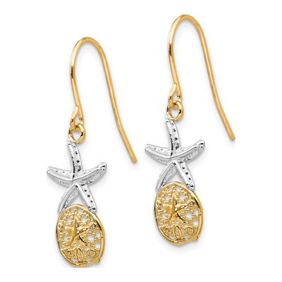 14K Yellow Gold Starfish Sand Dollar Dangle Earrings – view 3