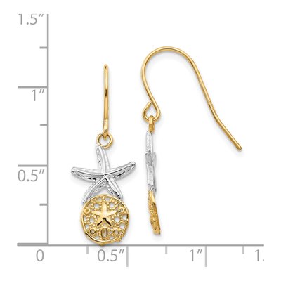 14K Yellow Gold Starfish Sand Dollar Dangle Earrings – view 5