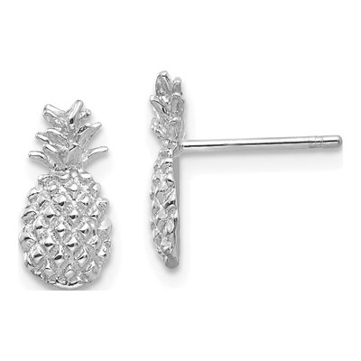 14K White Gold Pineapple Button Stud Earrings
