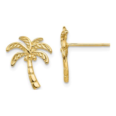 14K Yellow Gold Palm Tree Stud Earrings