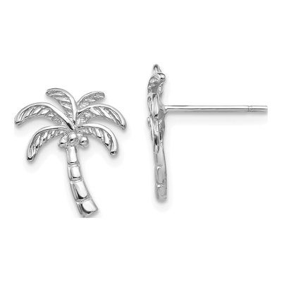 14K White Gold Palm Tree Stud Earrings