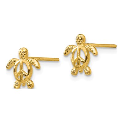 14K Yellow Gold Turtle Peace Symbol Stud Earrings – view 3