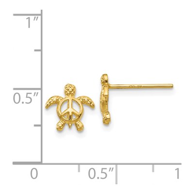 14K Yellow Gold Turtle Peace Symbol Stud Earrings – view 5