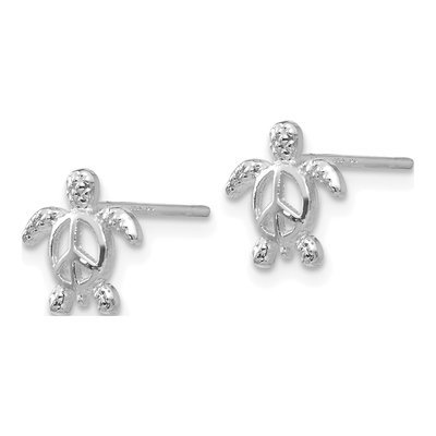 14K White Gold Peace Turtle Stud Earrings – view 3