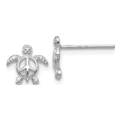 14K White Gold Peace Turtle Stud Earrings
