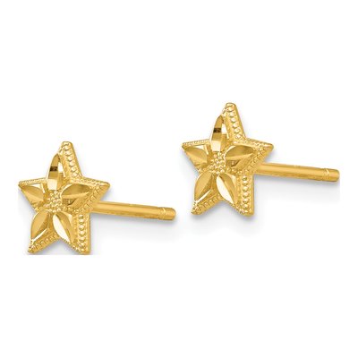 14K Yellow Gold Diamond-Cut Star Stud Earrings – view 3