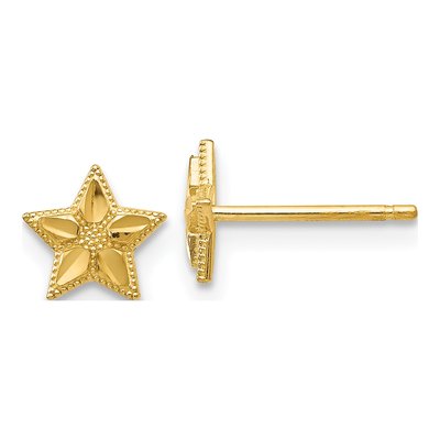 14K Yellow Gold Diamond-Cut Star Stud Earrings