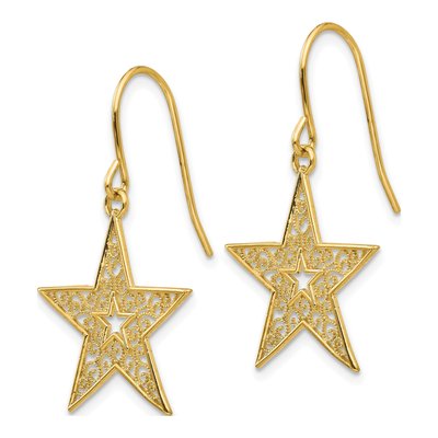 14K Yellow Gold Filigree Star Dangle Earrings – view 3