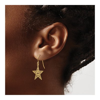 14K Yellow Gold Filigree Star Dangle Earrings – view 4