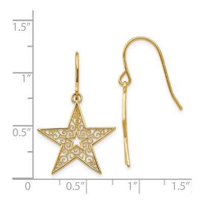 14K Yellow Gold Filigree Star Dangle Earrings – view 5