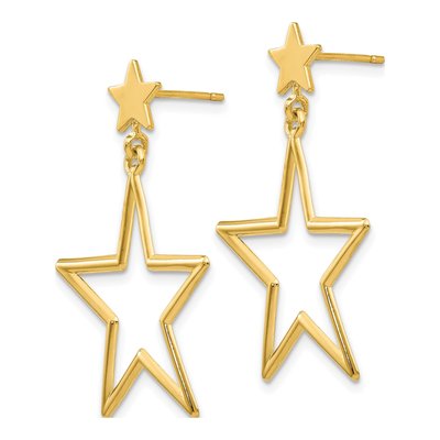 14K Yellow Gold Open Star Dangle Earrings – view 3