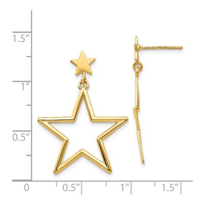 14K Yellow Gold Open Star Dangle Earrings – view 5