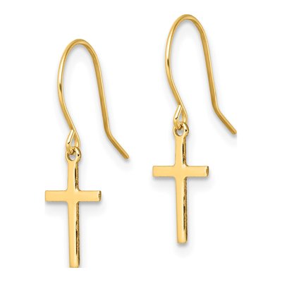 14K Yellow Gold Cross French Hook Dangle Earrings – view 3