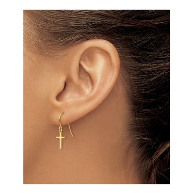 14K Yellow Gold Cross French Hook Dangle Earrings – view 4