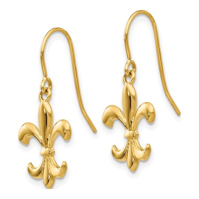 14K Yellow Gold Fleur de Lis Dangle Earrings – view 3